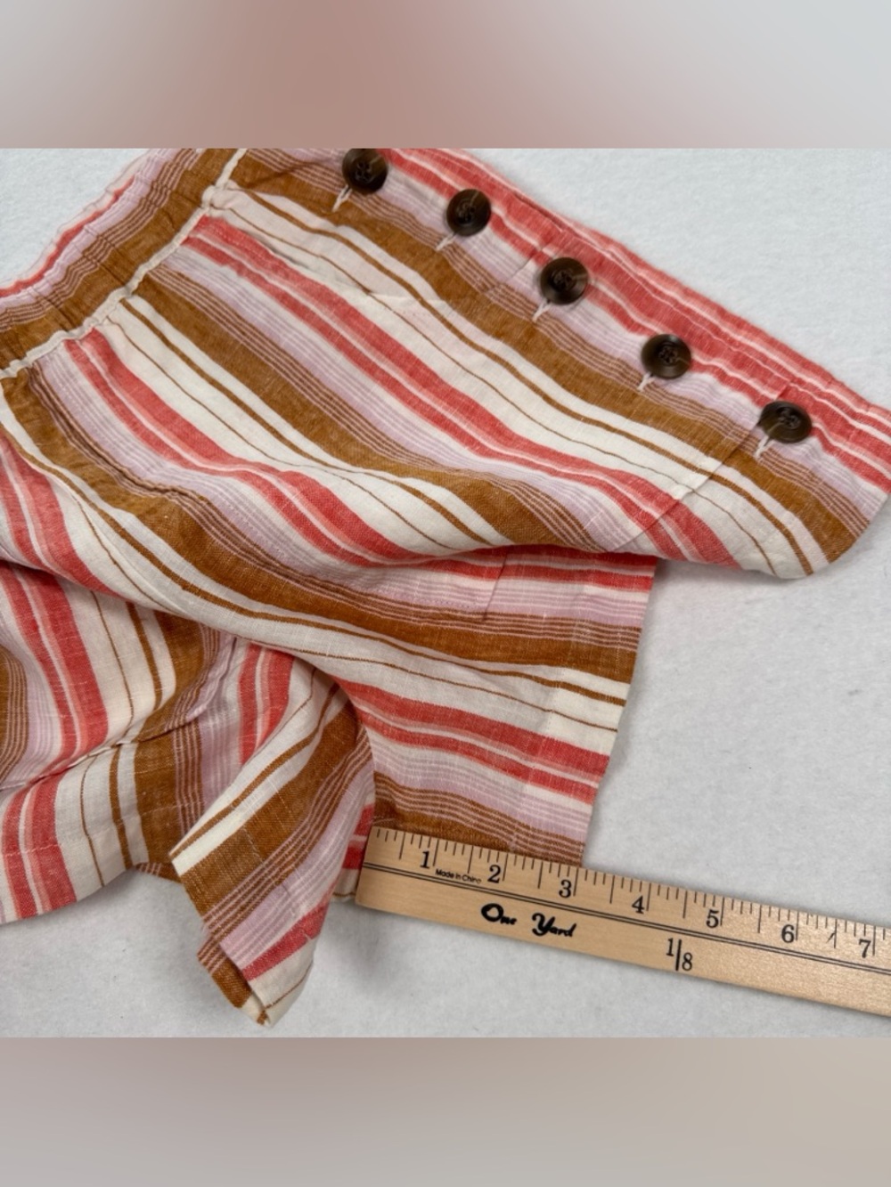 Joie 100% Linen Striped Shorts Women’s Small Side Buttons Back Pockets Beach - Picture 5 of 11